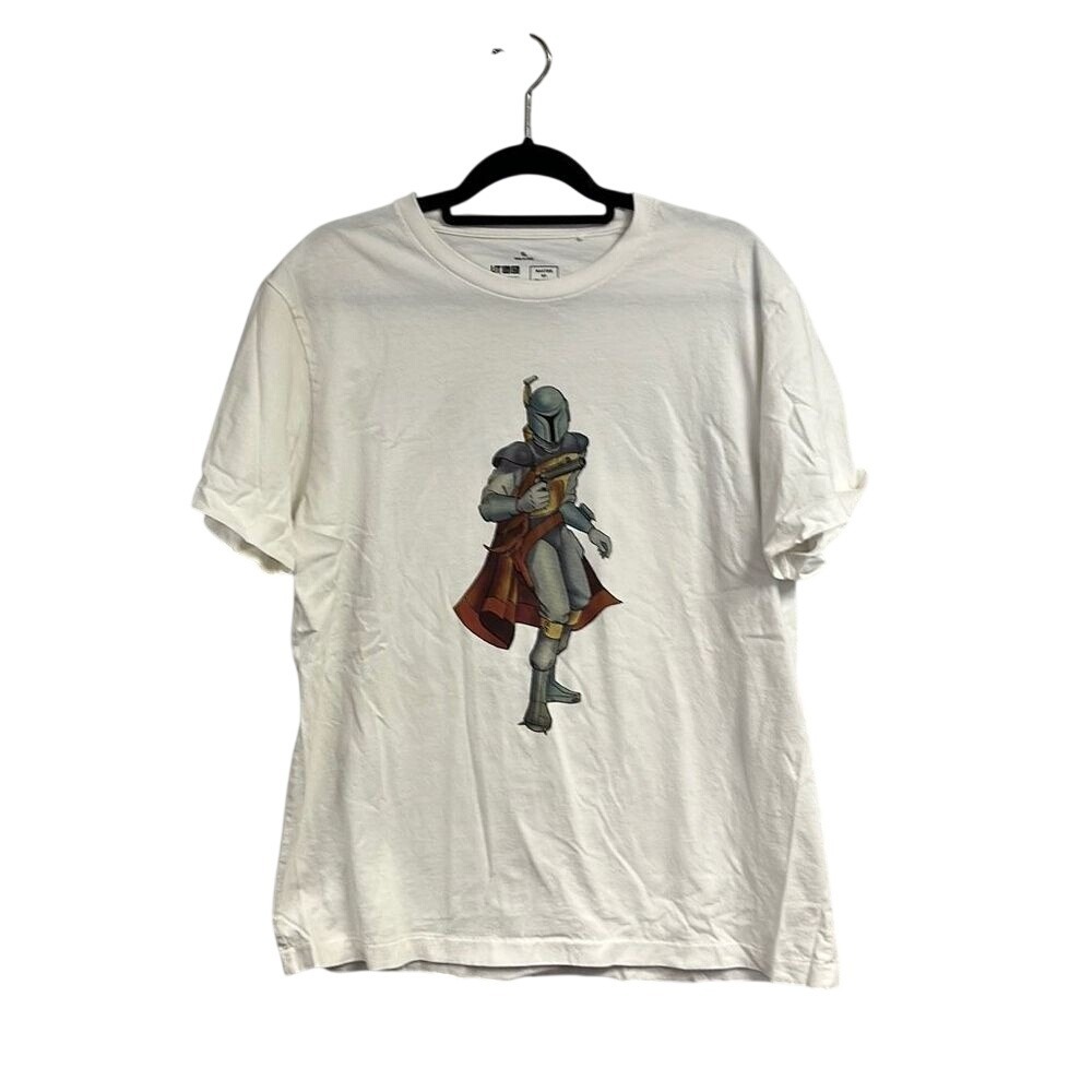 Men's UNIQLO Star Wars Mandalorian Droids White Pullover Crew T-Shirt Size XL